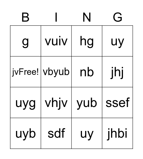 test Bingo Card