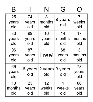 ASL Ages Bingo Card