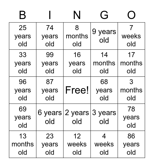 ASL Ages Bingo Card