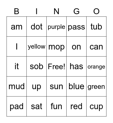 Word Bingo Card