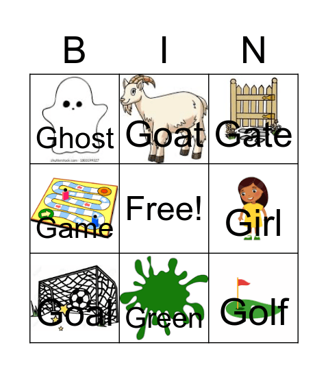 Initial /g/ Bingo Card