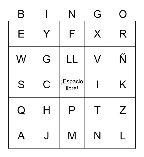 SPANISH ALPHABET Bingo Card