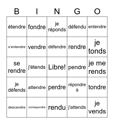 RE verbs Bingo Card