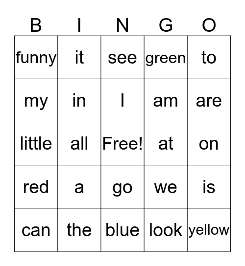 1st Nine Weeks Sight Words Bingo Card