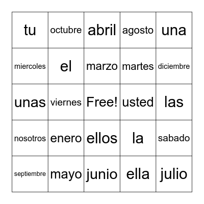 Loteria- Articulos/ Pronombres/ repaso Bingo Card