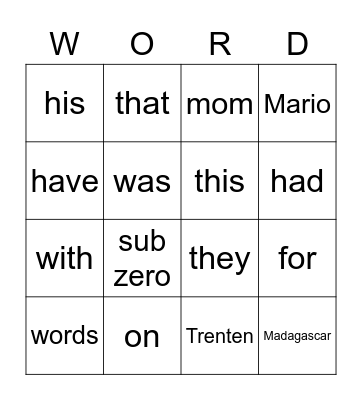 Trenten Bingo Card