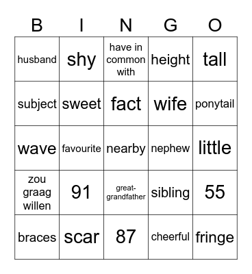 Vocabulary Bingo Card