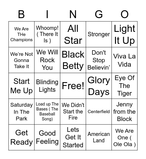 Sporty Bingo Card