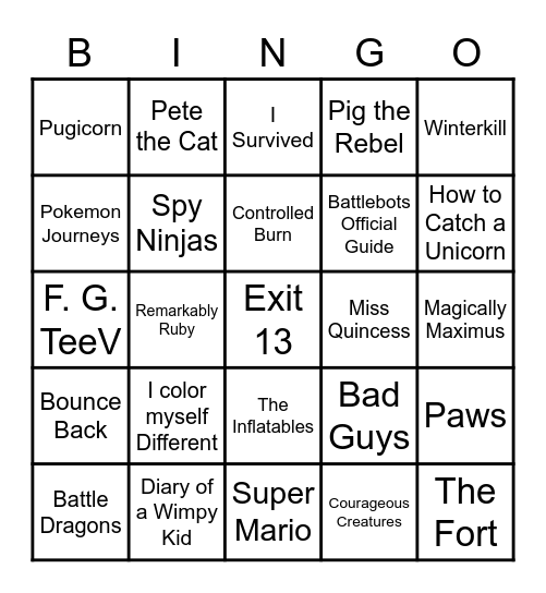 Book Fair Bingo Card