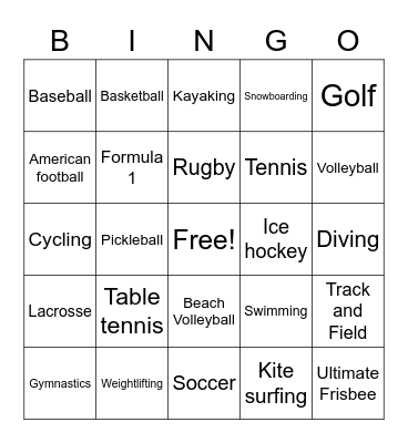 Sports Bingo Card