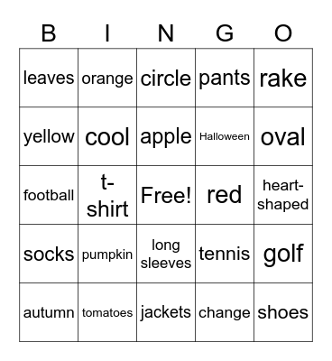 Fall Bingo Card