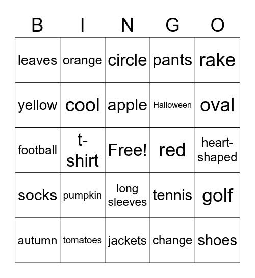 Fall Bingo Card