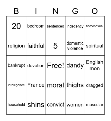 Victorian Men Bingo Card