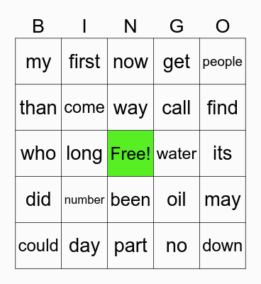 Sight Words (Fry 1st 25) Bingo Card