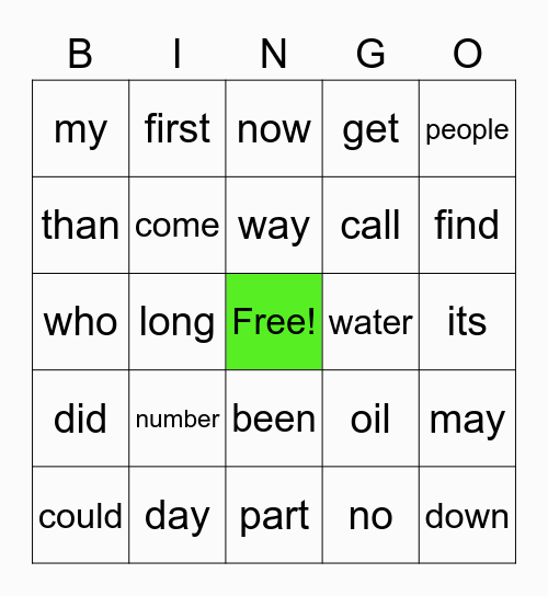 Sight Words (Fry 1st 25) Bingo Card