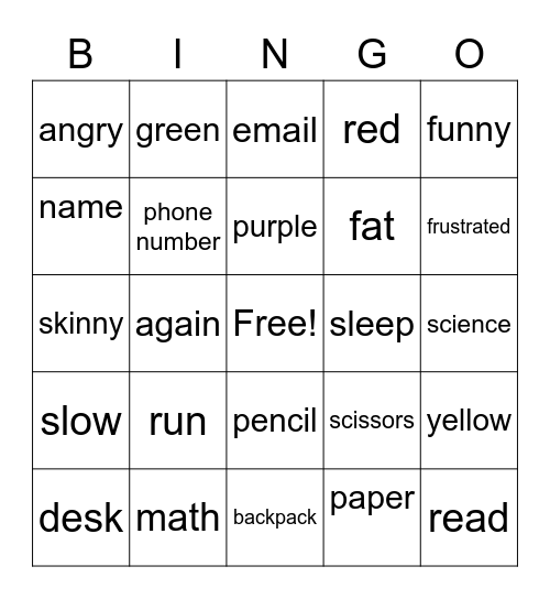 ASL Bingo Board 1 Bingo Card