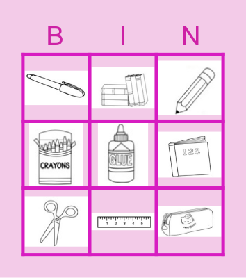 School Supplies Bingo Card