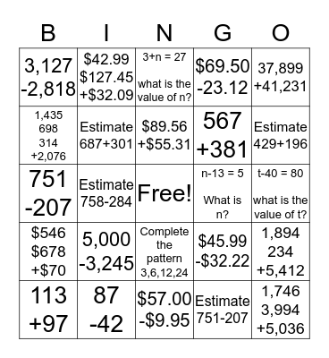 Chapter 2 Review Bingo Card