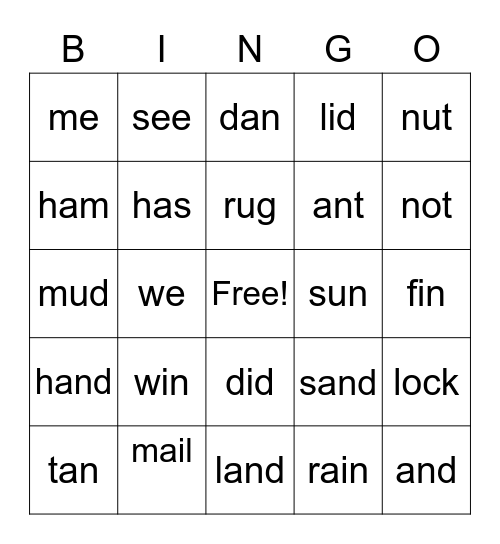 Second Grade Bingo Card