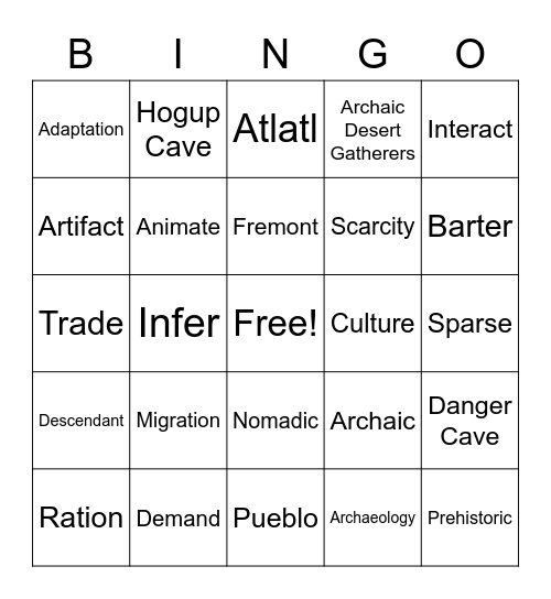 Vocabulary Bingo Card