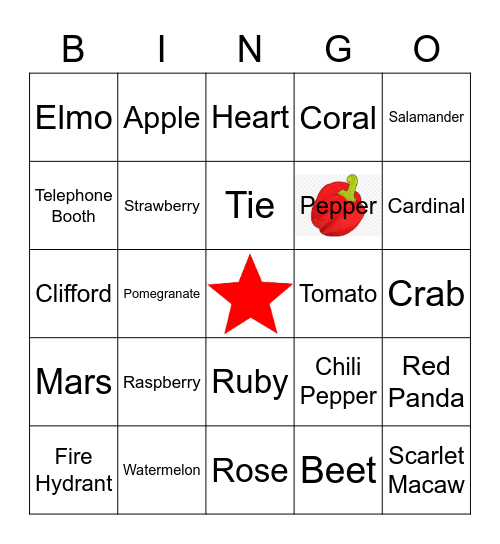 Red Things Bingo Card
