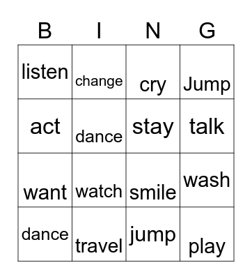 Past Simple Regular Verbs Bingo Card