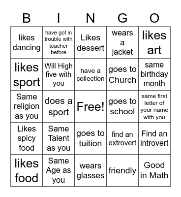 Human Bingo Card