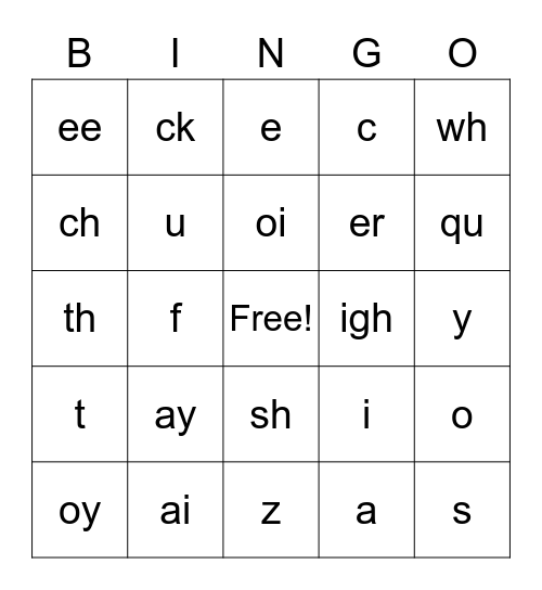 Phonogram Bingo (Lessons 41-55) Bingo Card