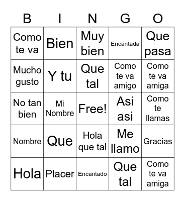 Spanish Greetings Bingo Card