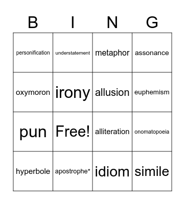 Figurative Language BING(O) Bingo Card