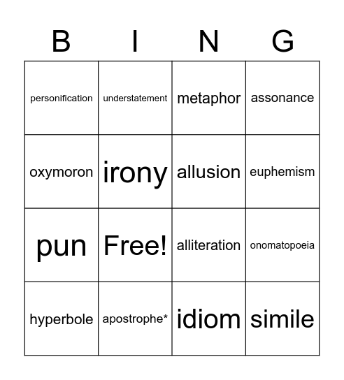 Figurative Language BING(O) Bingo Card