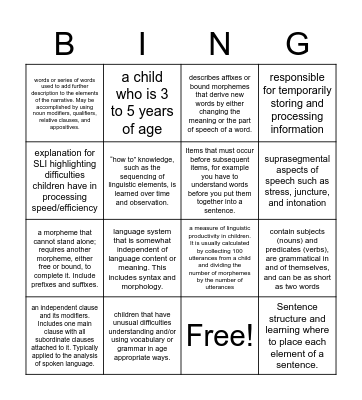 Chapter 8 BINGO! Bingo Card