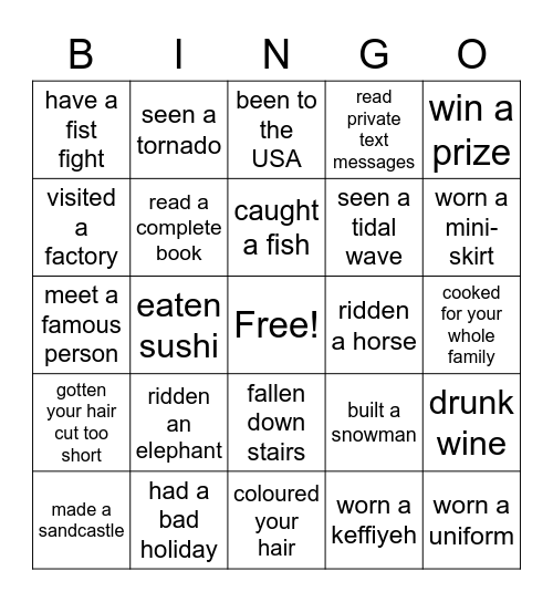 Have you ever... Bingo Card