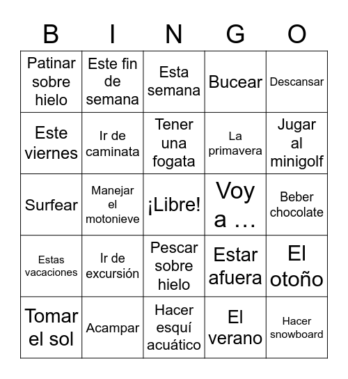 Las estaciones y los pasatiempos Bingo Card