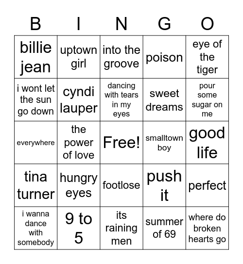 80 talet Bingo Card