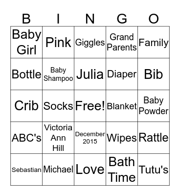 Baby Shower Bingo Card