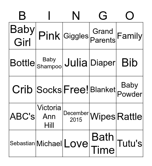 Baby Shower Bingo Card