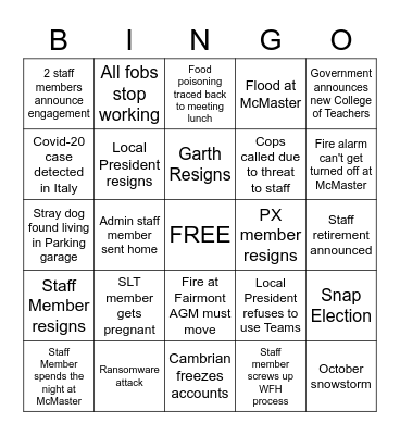 DFK Vacation Bingo Card