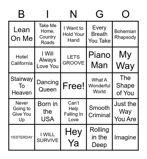 Music Bingo Card