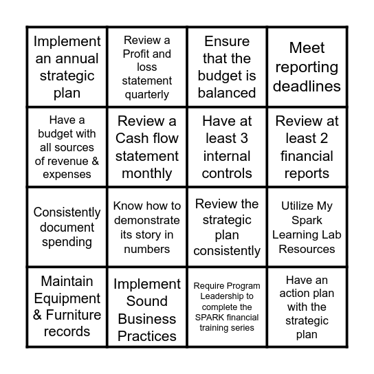 Does your program...... Bingo Card