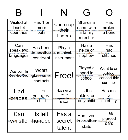 Find Someone who... Bingo Card