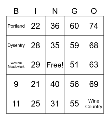 Number Bingo 1-75 Bingo Card