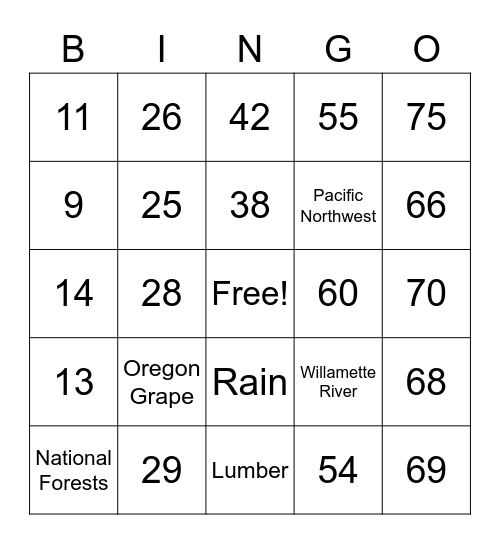 Number Bingo 1-75 Bingo Card
