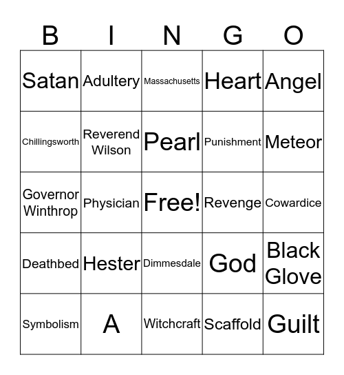Scarlet Letter Bingo Card