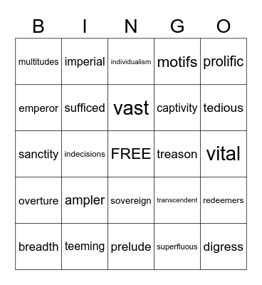 Unit 2 Vocabulary Bingo Card