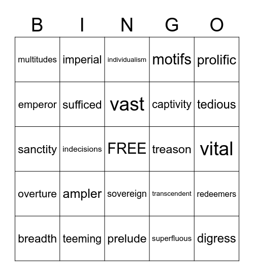 Unit 2 Vocabulary Bingo Card