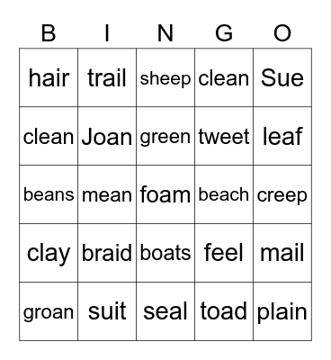 Vowel Teams Bingo Card