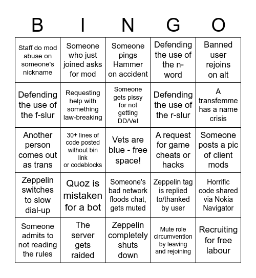 TCD Bingo Card