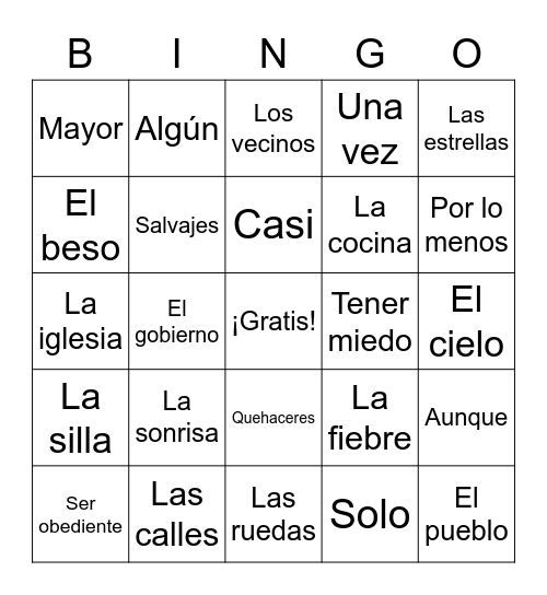 Vocabulario -zco Bingo Card