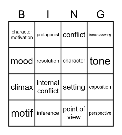 Story  Elements Bingo Card